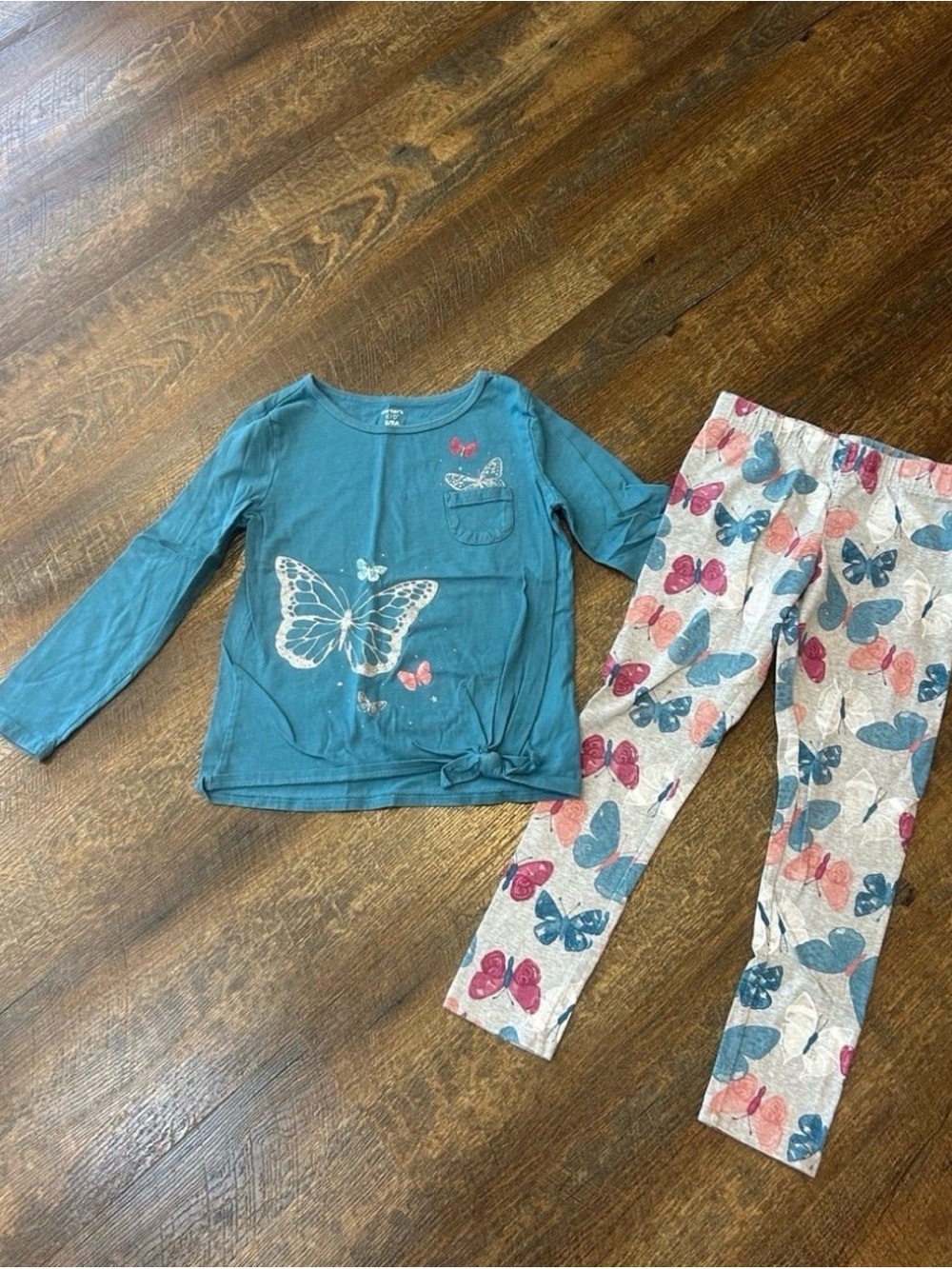 Carter's Teal Long-Sleeve Butterfly Top and Printed Leggings Set
